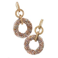 HEMMERLE A Pair of Natural Pearl and Diamond Ear Pendants
