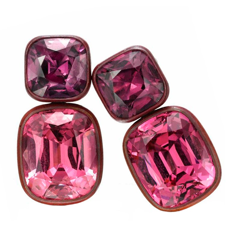 HEMMERLE A Pair of  Pink and Purple Spinel Ear Clips For Sale