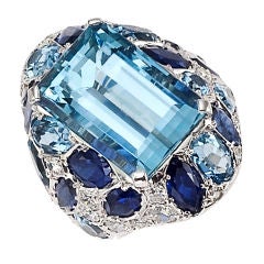 SUZANNE BELPERRON Aquamarine, Sapphire and Diamond Ring