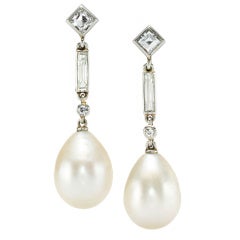 CARTIER An Art Deco Pearl Drop and Diamond Ear Pendants For Sale at 1stDibs