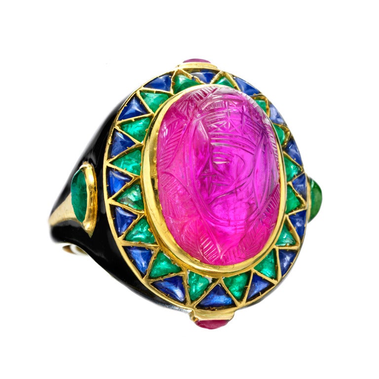 Cartier London Art Deco Egyptian Revival Ruby Ring For Sale