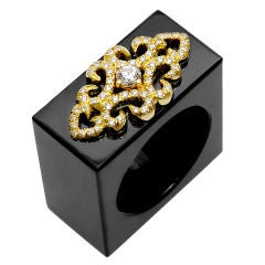 HENRY DUNAY Black Jade and Diamond Cocktail Ring