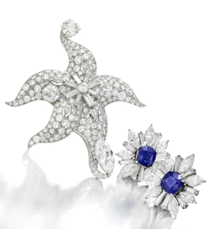 Paul Flato. A whimsical diamond brooch cleverly designed as a stylized starfish set with circular, baguette and marquise shape diamonds, mounted in platinum, by Paul Plato. Marquise diamonds weighing 2.60cts, remaining diamonds weighing