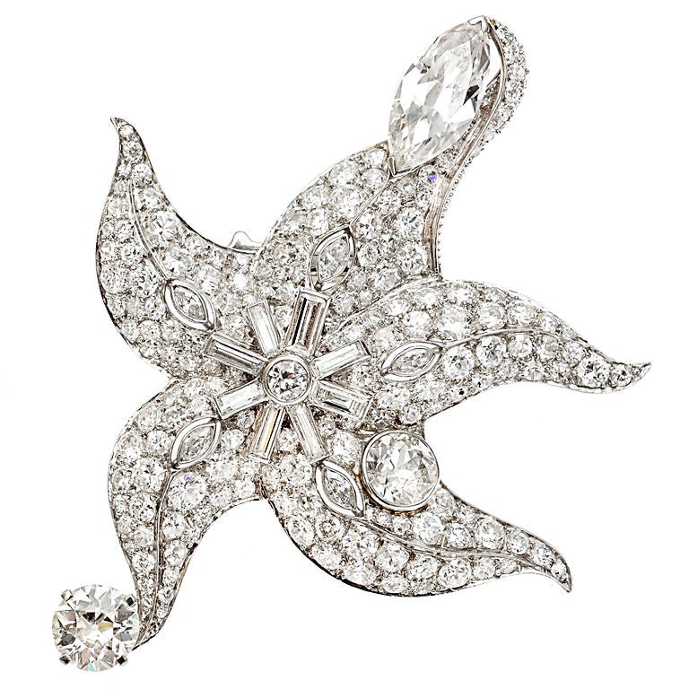 PAUL FLATO A Diamond and Platinum 'Starfish' Brooch For Sale