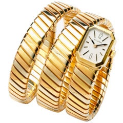 Bulgari A Lady's Tricolored Gold Tubogas Snake Bracelet Watch