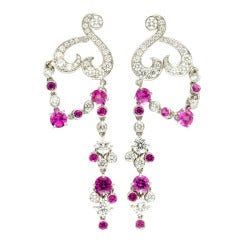 VAN CLEEF & ARPELS A Pair of Diamond and Pink Sapphire Ear Clips