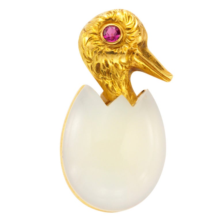 Broche Antique Caneton En Or 14k Et Argent Avec Diamants Rose Cut - Bijou Animalier Ancien