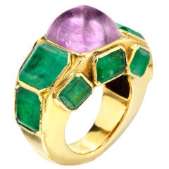 CHANEL Amethyst, Emerald and Gold Ring