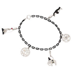 CARTIER Art Deco Enamel, Diamond Platinum Charm Bracelet
