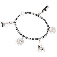 CARTIER Art Deco Enamel, Diamond  Platinum Charm Bracelet