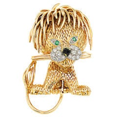 VAN CLEEF & ARPELS Emerald, Diamond and Gold Lion Brooch
