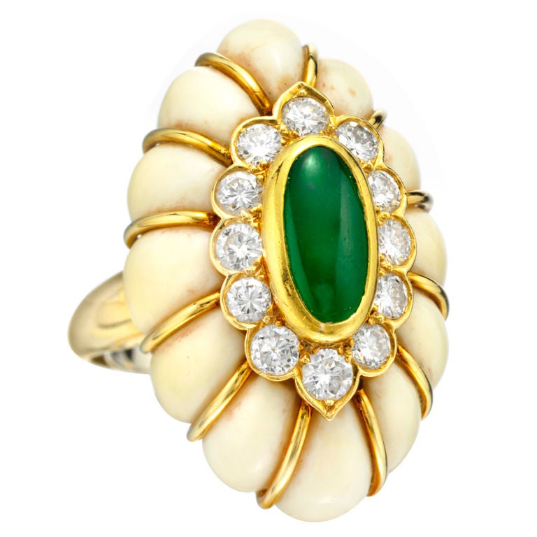 VAN CLEEF and ARPELS A Jade and Conch Ring at 1stdibs