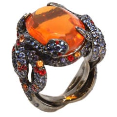LORENZ BAUMER Fire Opal Sapphire and Oxidized Gold Ring