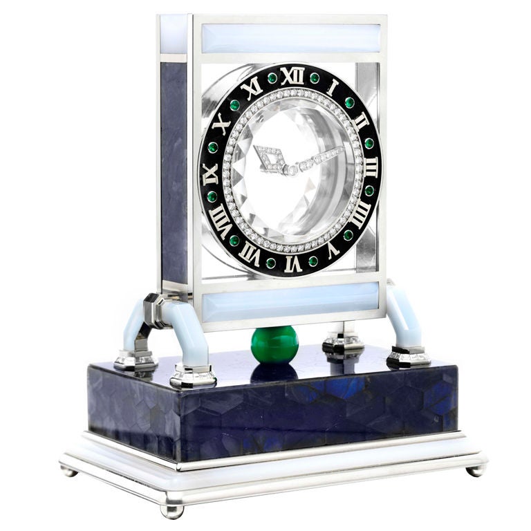 CARTIER Rock Crystal Diamond and Multi-Gem "Mystery" Clock