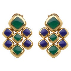 VAN CLEEF & ARPELS Lapis Lazuli, Chrysoprase and Gold Ear Clips
