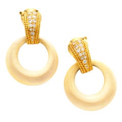 VAN CLEEF & ARPELS Gold, Ivory and Diamond Hoop Earring