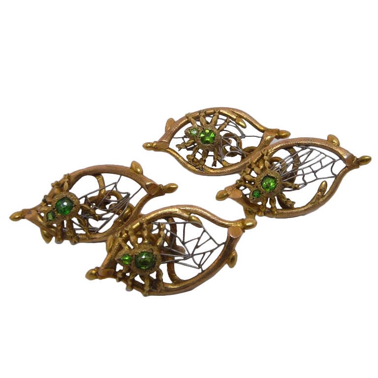 Russian gold spider and web cufflinks For Sale