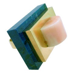 ETTORE SOTTSASS Lapis Lazuli, Coral and Gold Ring