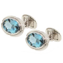 White Gold Cufflinks set with Aquamarine