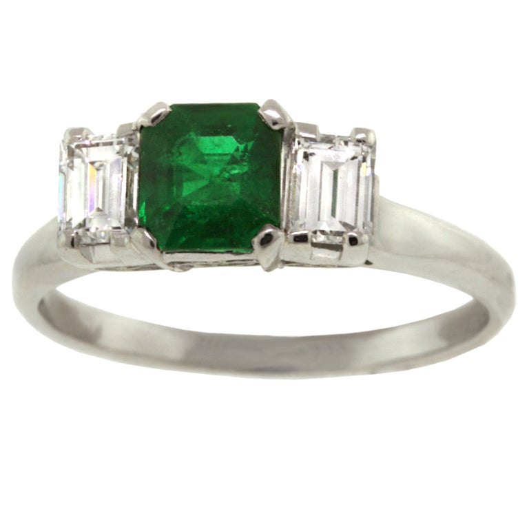 Retro Emerald and Diamond Ring at 1stDibs