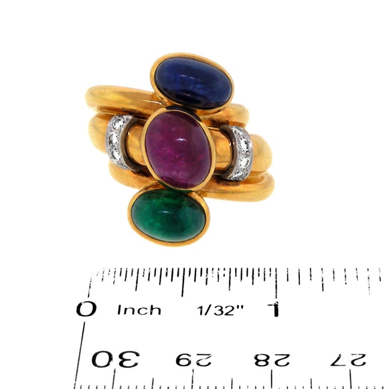 DAVID WEBB Ruby, Sapphire, Diamond and Emerald Ring 2