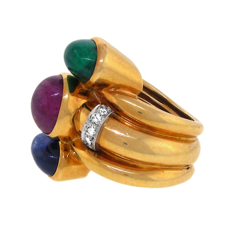 DAVID WEBB Ruby, Sapphire, Diamond and Emerald Ring 4