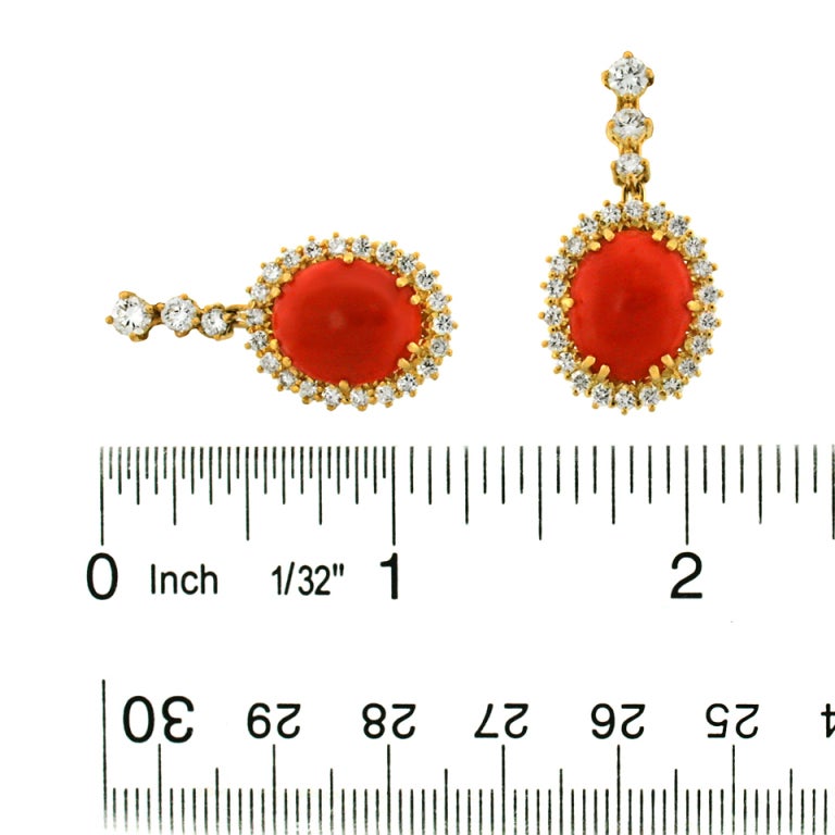Coral and Diamond Dangle Earrings 2
