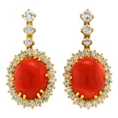 Coral and Diamond Dangle Earrings