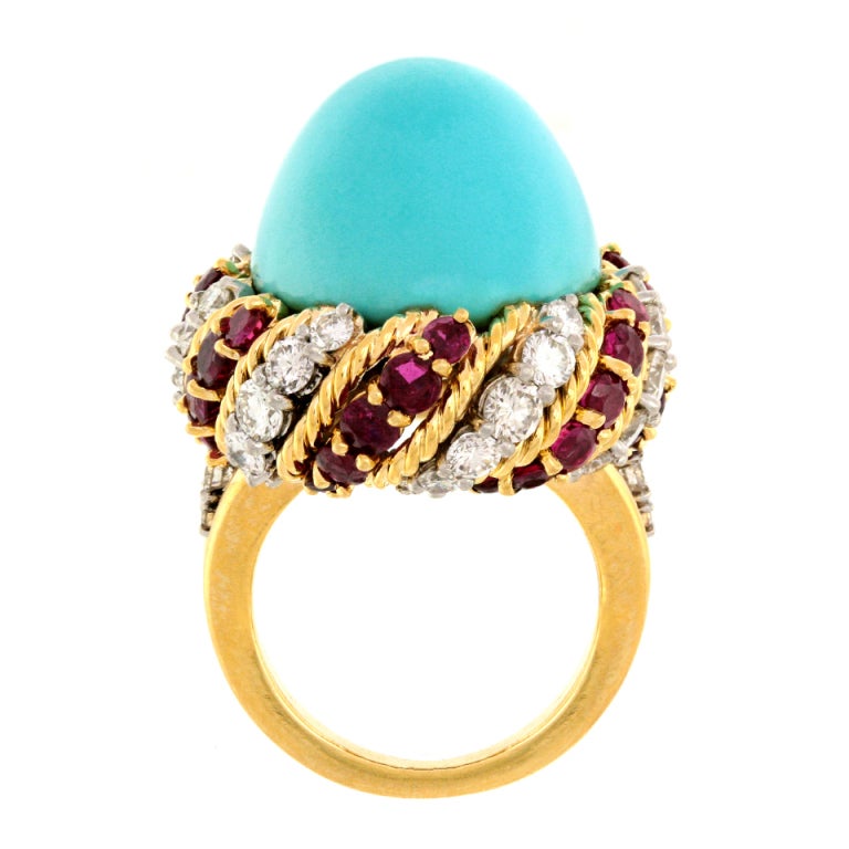 HENRYK KASTON Persian Turquoise, Diamond and Ruby Ring at 1stdibs