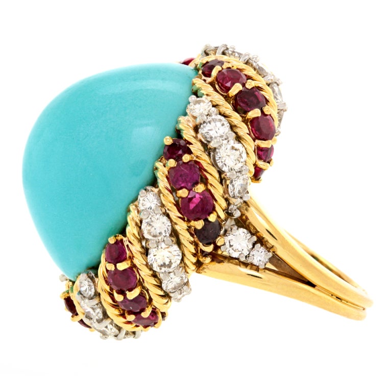 HENRYK KASTON Persian Turquoise, Diamond and Ruby Ring 4