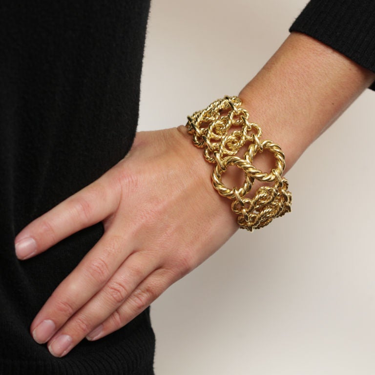 With a WOW! factor of 10.5 on a scale of one to ten, this bracelet has the look.  Stylistically someplace between Schlumberger and Chanel, it has a smart, posh vibe. It is Homeric in size, very heavy, beautifully made, and comfortable to wear -- or
