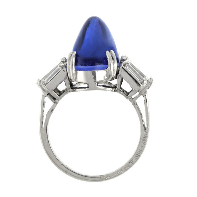 BOUCHERON Art Deco Sapphire and Diamond Ring In Excellent Condition In Litchfield, CT