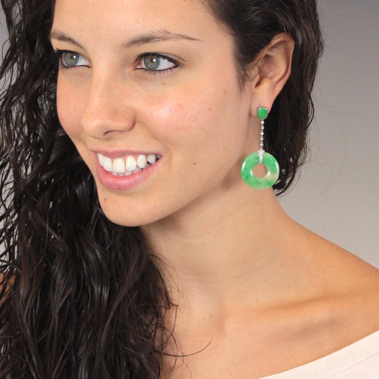 Women's Art Deco Jade Diamond Dangle Earrings