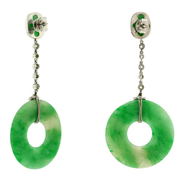 Art Deco Jade Diamond Dangle Earrings 3