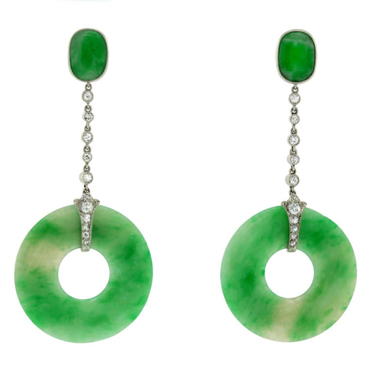 Art Deco Jade Diamond Dangle Earrings 4