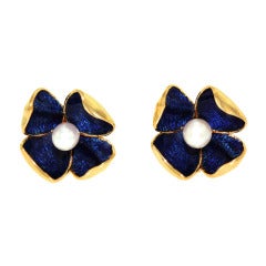 Retro Cartier Enamel and Pearl Flower Earrings