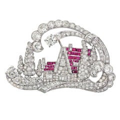 Art Deco Ruby Diamond House Pin Art Deco Ruby Diamond House Pin