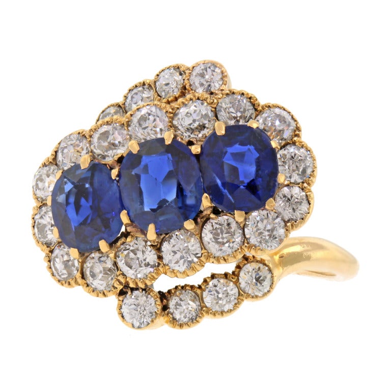 Edwardian Antique Asymmetric Sapphire Diamond Ring
