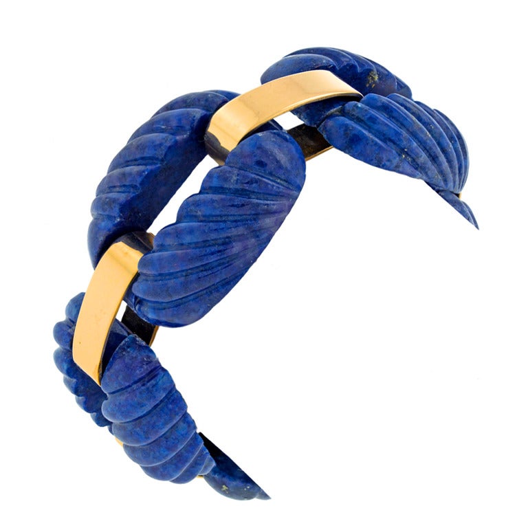 Carved Lapis Gold Bracelet
