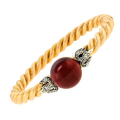 Nineteenth Century French Garnet Diamond Bangle Bracelet