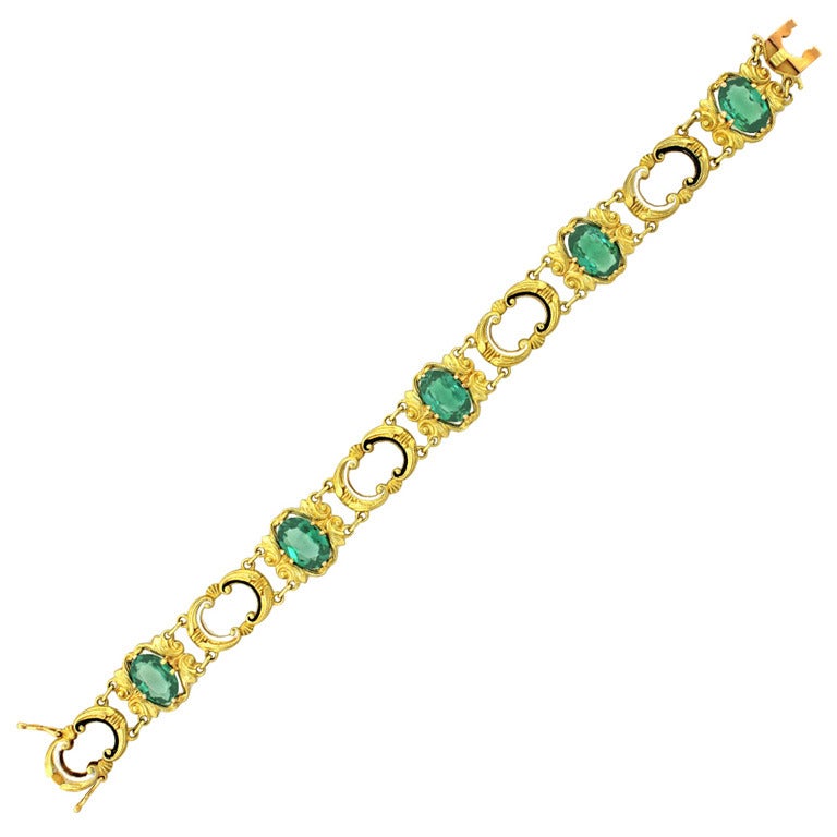 Baroque Revival Green Tourmaline Set Gold Bracelet 5