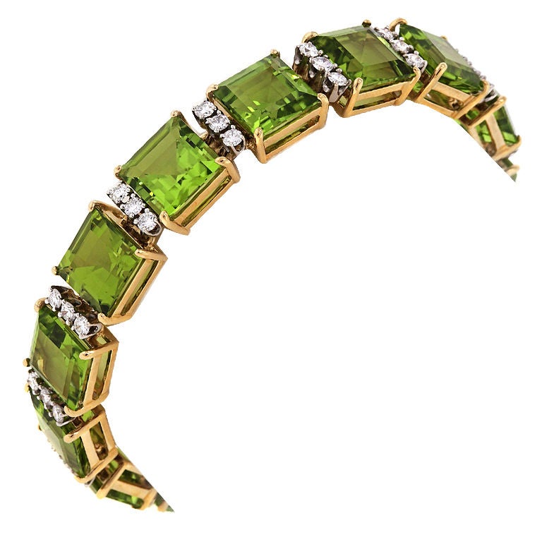 Peridot and Diamond Bracelet at 1stdibs