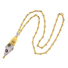 Diamond, Sapphire, and Emerald Gold Pendant Necklace