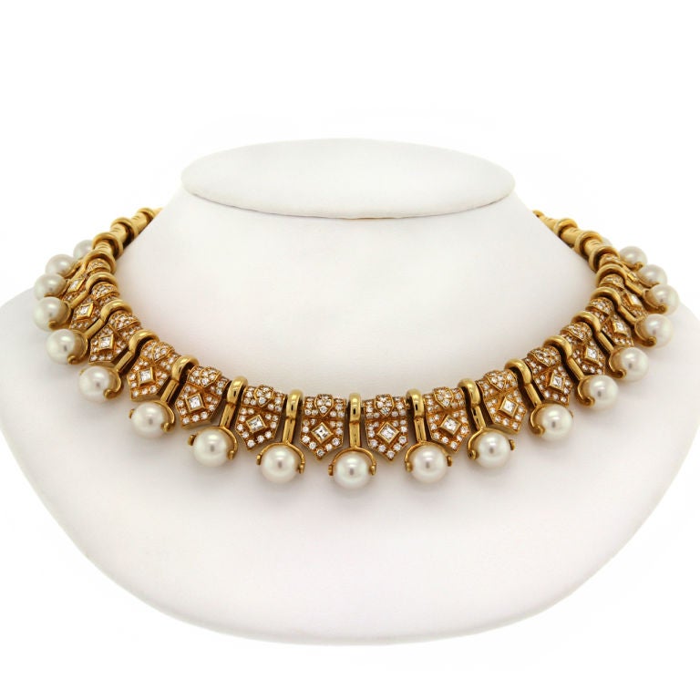 Magnificent Pearl Diamond Gold Necklace 6