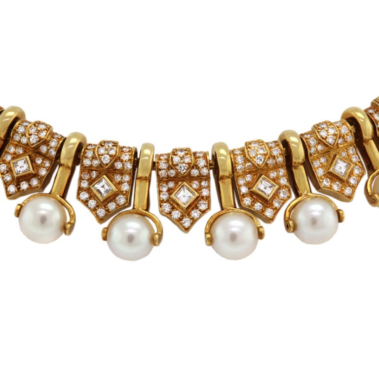 Magnificent Pearl Diamond Gold Necklace 4