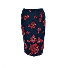 Valentino Couture Fully Embroidered Red Flowers Skirt