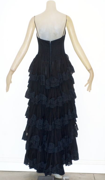 Women's Circa 1978 Valentino Couture Black Silk and Lace Gown For Sale