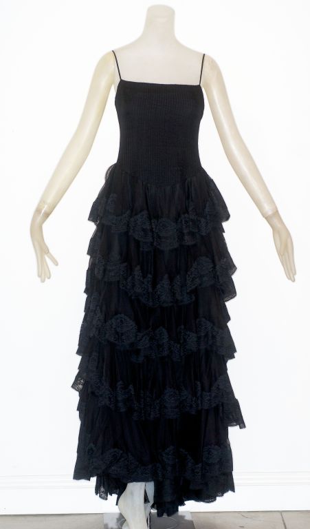 Circa 1978 Valentino Couture Black Silk and Lace Gown For Sale 1