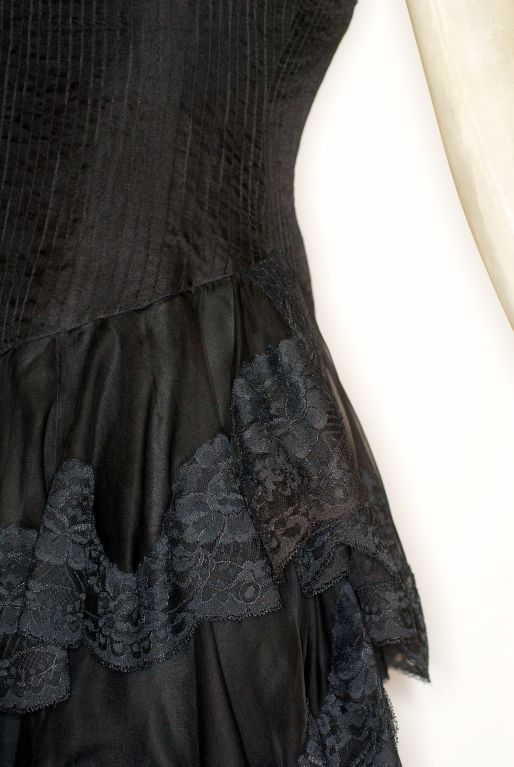 Circa 1978 Valentino Couture Black Silk and Lace Gown For Sale 3