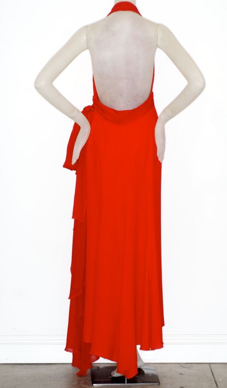 Valentino Prêt-å-Porter Red Silk Chiffon Halterneck Gown 1